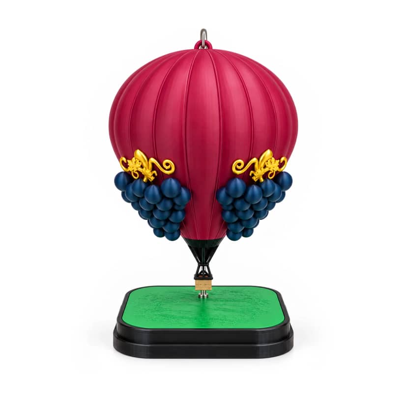 Miniatura de Balão de Ar Quente Vinho com Cachos de Uva