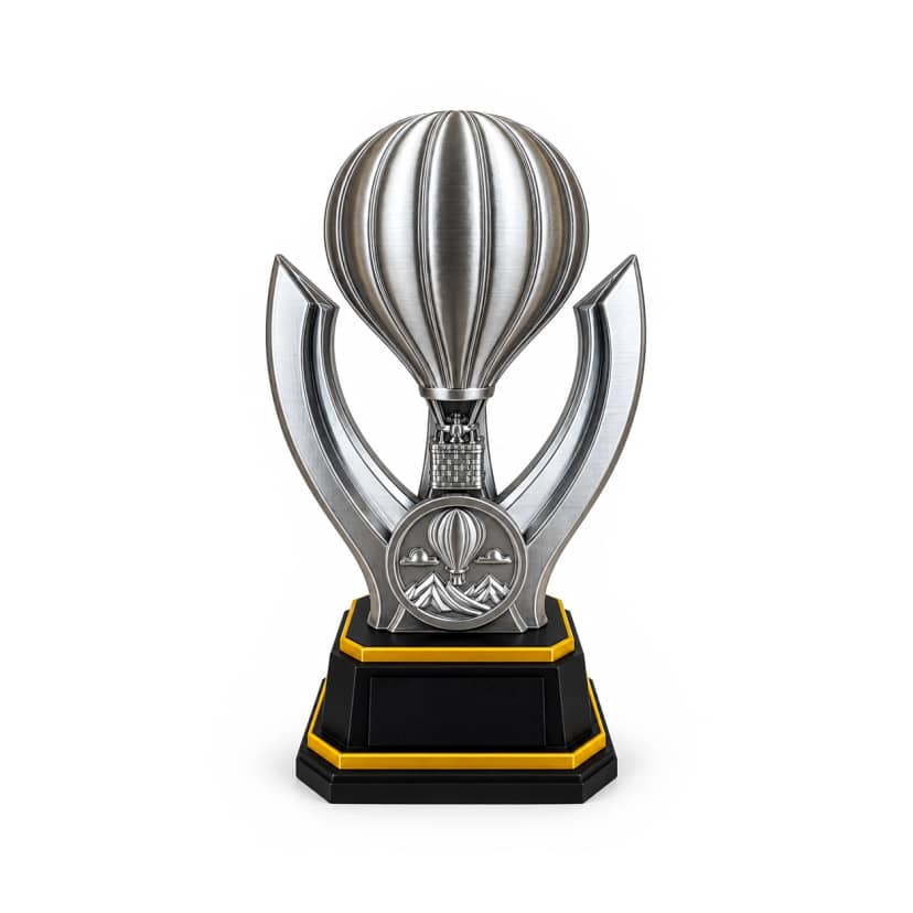 Troféu de Balão de Ar Quente Prateado com Base Preta